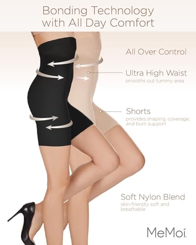 MeMoi 2 Pair High-Waist Shapewear Shorts, Smooth Thigh Shaper Shorts, Comfortable Womens Shapewear - Sizes S-4X3