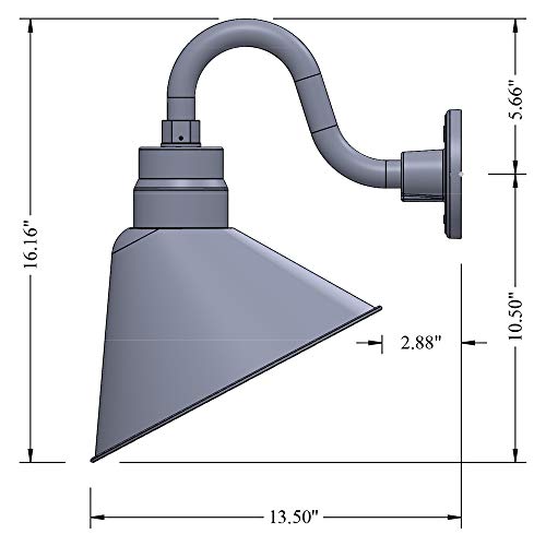 12In. Galvanized Finish Angle Shade Gooseneck Sign Light Fixture With 10In. Long Extension Arm - Wall Sconce Farmhouse, Vintage, Antique Style - Ul Listed - 9W 900Lm A19 Led Bulb (5000K Cool White) #TOP1