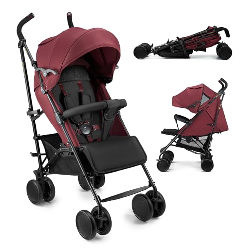 Kinderkraft silla de paseo SIESTA 2 hasta 22 kg, ligera, solo 7,9 kg, plegado tipo paraguas, posición tumbada, reposapiés ajustable, capota transpirable con malla y ventana peekaboo, compacta, Rojo