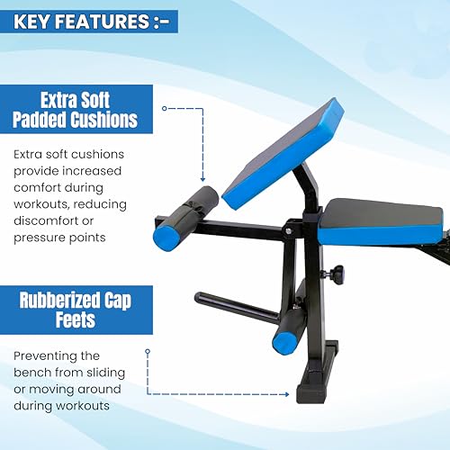 Image of Adjustable Workout Bench for Home Gym | Multifunctional Incline Decline Bench with Preacher Curl Pad & Leg Support | Full Body Strength Training Bench for Men & Women (Black & Blue)