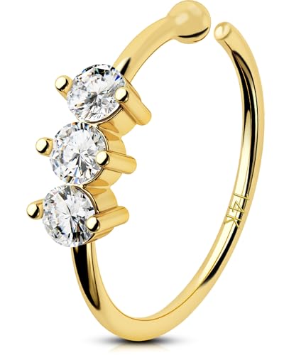 OUFER 14K Solid Gold Nose Rings Hoops, 20G Hoop Nose Rings for Women, Clear CZ Nose Piercing Jewely, Seamless Open Cartilage Helix Earrings