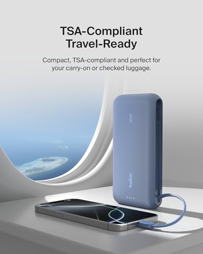 Belkin Portable Charger, Power Bank with Integrated Cable 20K PD 30W - Fast Charging USB-C Power Delivery, Portable Charger for iPhone 16 Series, iPad Pro, Galaxy S25 Series, and More - Blue - Image 6