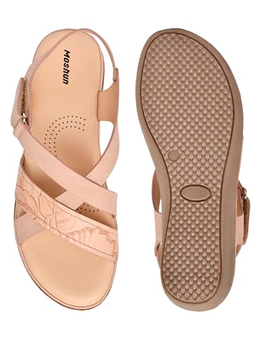 Image of Moshun Criss Cross Sandals for Women & Girls | Multi Strap & X Strap Flat Sandals, Bounce Back Technology Footbed with Adjustable Strap, Anti-Slip Sole | Lightweight Daily Wear Casual Slip-On Sandals