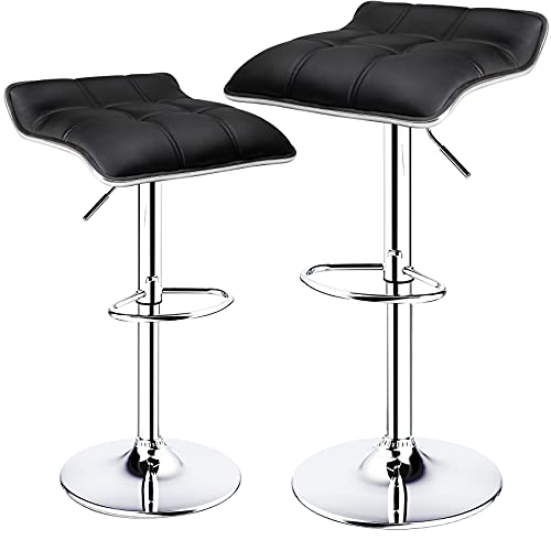 Ergodesign Bar Stools Set Of 2, Square Backless Adjustable Bar Stools, Swivel Bar Stool, Barstools Set Of 2 (Black) #TOP2