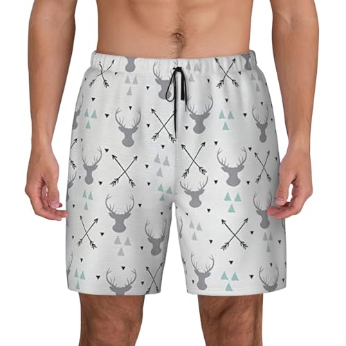 Pantalones cortos de natación para hombre con original estampado hawaiano de ciervos y flechas