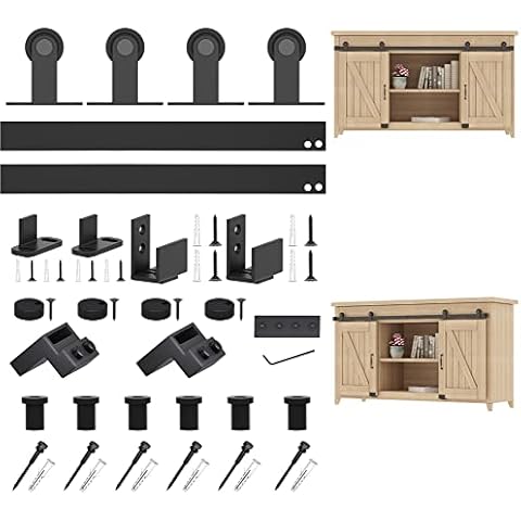 ZEKOO 2.5-8FT Super Mini Sliding Barn Door Hardware Kit Top Mounting Black Roller Rails for Closet TV Stand Furniture Storage Cabinet System (6FT, Double Door Kit) Cover