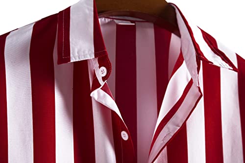Men's Short Sleeve Button Down Striped Print Shirts Cotton Summer Hawaiian Top3
