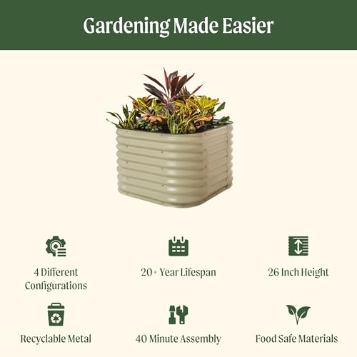 Image of Vego garden 26 inch Extra Tall Raised Garden Bed Kits, 4 in 1 Modular Raised Planter Box for Vegetables Flowers Fruits Oval Metal Raised Garden-Olive Green