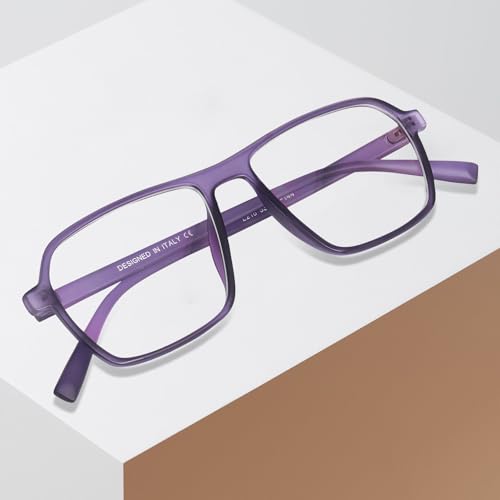 Image of Peter Jones Purple Square Unisex Medium Sleek Optical Frame with Anti Glare Lenses (AG216PL)