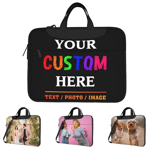 Custom Laptop Bag Personalized Laptop Case Sleeve Shoulder Bag With Photo Logo Text Slim Computer Messenger Briefcases (15.6 inch)