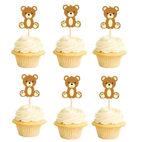 24 Pcs Bear Cupcake Cake Toppers, Bear Birthday Cake Decorations ...