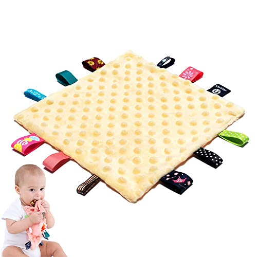 Image of Baby Tags Security Blankets - Baby Soothing Plush Blanket with Colorful Tags, 10 inchx10 inch Square Sensory Toys, Lovey for 3 Months+ Babies Boys and Girls (Yellow)