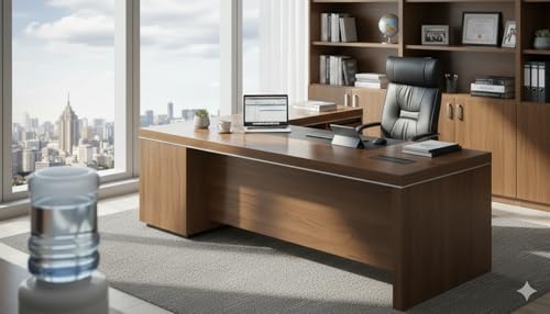 Image of Lakdi The Furniture Co Luxury Director & Execcutive L-Shape Office Table with Modern Design Boss Cabin and Integrated Storage, 3 Drawer Multi-Functional Wire Manager CPU Space with Storage - LDL-572