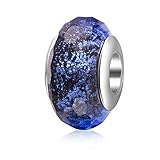 Hoobeads Starry Night Murano Glass Charms 925 Sterling Silver Core Silver Foil Glass Bead for...