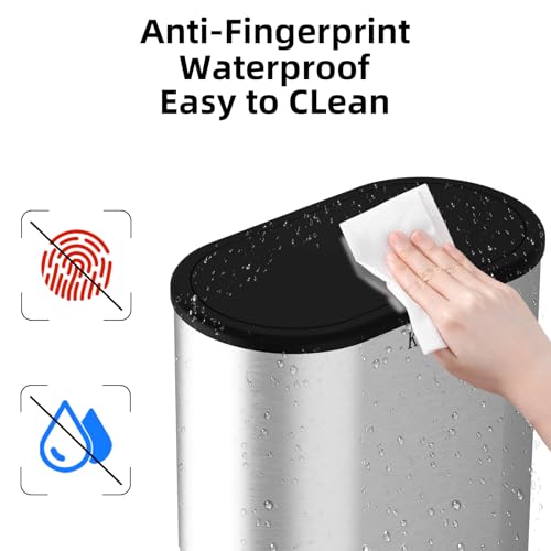 Image of KSSKSS 1.8 Gallons Small Stainless Steel Trash Can with Press Type Lid, Slim Bathroom Garbage Bin, Removable Liner Bucket, Dog Proof Narrow Wastebasket with Pop-Up Lid for Bedroom,Toilet (Silver)