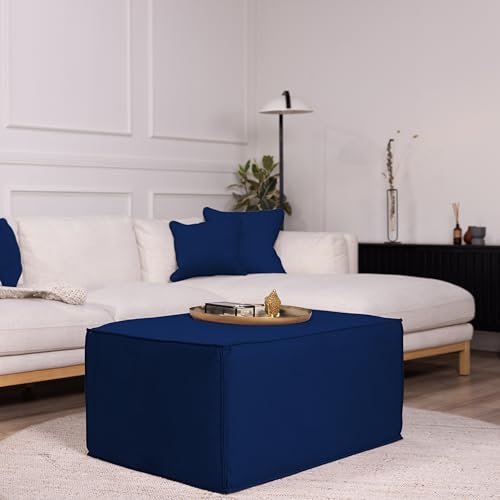 Factory Direct Partners Velvety and Vinyl Overstuffed Rectangle Ottoman for Living Room, Lounge, Office - Eclipse