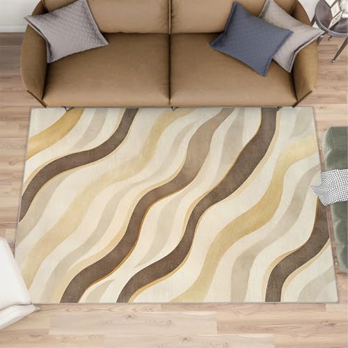 Retro Geometric Area Rug 4x6, Brown Stripes Rugs for Living Room