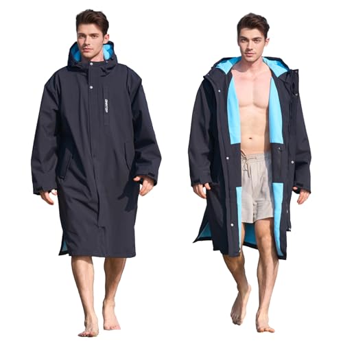 Owntop Swim Parka Windproof Surf Coat for Men Women- Waterproof Surf Poncho- Oversized Warm Swim Parka with Zipper Pockets Kid Youth Adult