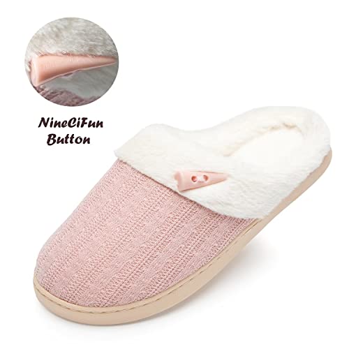 Ninecifun Women's Slip On Fuzzy Slippers Memory Foam House Slippers Outdoor Indoor Warm Plush Bedroom Shoes Scuff With Faux Fur Lining Size 9 10 Pink #TOP4
