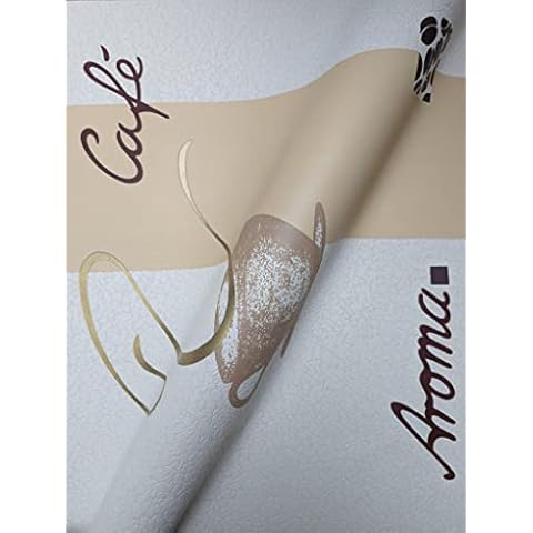 WALLCOVER Vliestapete Kaffee Motiv Braun Beige Streifen Tapete Cafe Bistro Design Küchentapete Modern Kaffeemotiv Braun Beige Cappuccino Tapete Küche Flur Wohnzimmer Cover