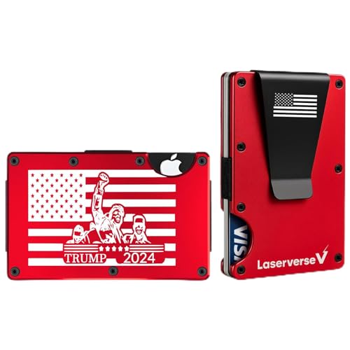 Trump Wallet for Men - Minimalist, Slim, Durable, Stylish- RFID Blocking Wallet with Money Clip - Metal Card Holder -Great for Dad- Luxury Gift Box (Trump Fight!, Crimson Red)