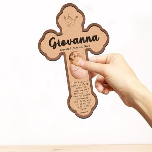 Image of Personalized Baptism Cross Wood Sign, Wooden Sign Baptism Gifts For Baby, Christening Gifts Crosses For Children, Baptized Cross Sign, Dedication Gift, Gift For Baby Boy /Girl - A9