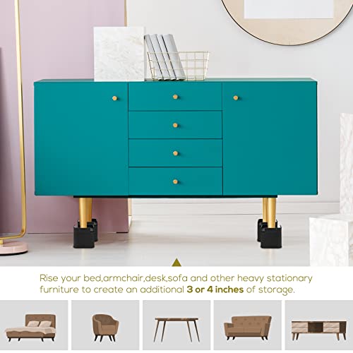 Kakiclay Adjustable Bed Risers, Elevation In Heights 3 Or 4 Inch Heavy Duty Bed Lifts Furniture Raisers For Dorm Bed, Table And Sofa, Supports Up To 1500 Lbs, Wheels Suitable (Set Of 4) #TOP6