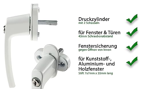 Sicherheitsfenstergriff mit Schloss in Weiß