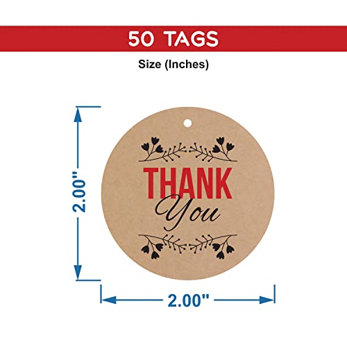 Image of Clickedin - 50 Pieces Thank You Brown Tags for Packaging with String