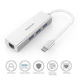 Configear Type C Adapter to RJ45 Gigabit Ethernet with 3 Ports USB 3.0 Hub for MacBook, Surface Pro, Notebook, USB Flash Drives, Desktop PC