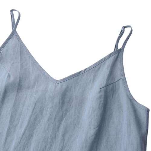 Image of Amazhiyu Women's Pure Linen Summer Midi Split Slip Dress | V Neck, Spaghetti Strap, with Pockets