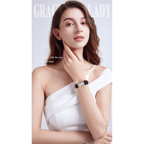 Image of Poshi Sanda Premium White Brass Sqaure Dial Watch | 200mm Rose Gold Stainless Steel Strap Quartz Watch for Women
