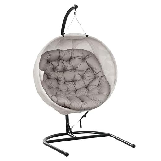 Outsunny Hanging Egg Chair Outdoor Indoor Garden Swing Chair with Folding Basket, Garden Hanging Chair with Stand, Thickened Cushion, Cup Holder for Patio, Balcony, Sand Brown