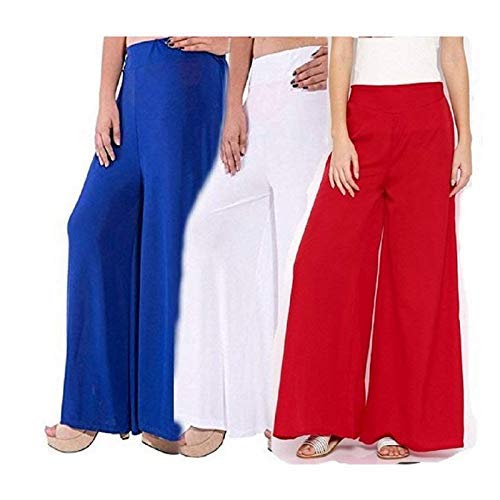 Aaru CollectionWomen's Soft & Stretchable Malai Lycra Palazzo Pants Combo (Pack of 3)