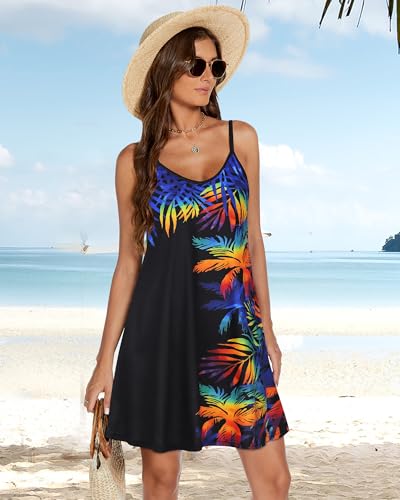 Image of elescat Womens Summer Dresses Spaghetti Strap V Neck Casual Sleeveless Sundress Beach Cover Ups with Pockets 2026