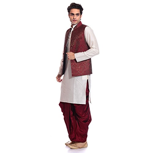 Kurta Dhoti de mezcla de seda para hombre Tag 7 con chaqueta blanca de fiesta 3