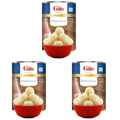Image of Gits Rasgulla Tin | 500gm, 8 Pieces |Open & Eat | Mouth-Watering Indian Mithai | Delicious, juicy (Pack of 3)