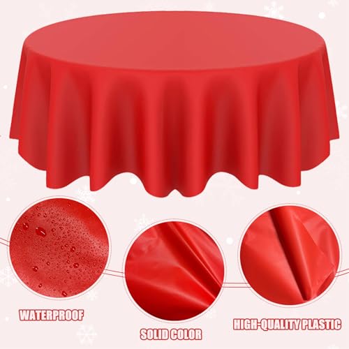 Image of 12 Pack Christmas Plastic Tablecloth, Xmas New Year Disposable Round Circle Waterproof Table Covers for Xmas Party Decorations