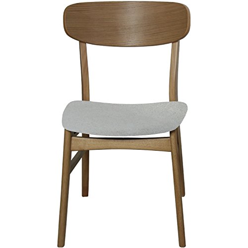 DRW - Set de 2 sillas de Comedor de Madera en Color Roble y tapizada en Tela Beige 49,5x50,5x80cm