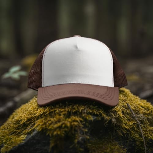 Image of Falari 5-Panel Mesh Baseball Cap, Trucker Hat, Structured Plain Design, Cotton, Adjustable Size