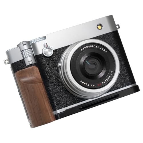 FUJIFILM GFX100RF 専用 カメラウッドグリップ 高級檀木材 木製ハンドル メタルベース L型グリップ ハンドメイド カメラケージ 電池交換可能 (ブラウン+ブラック)