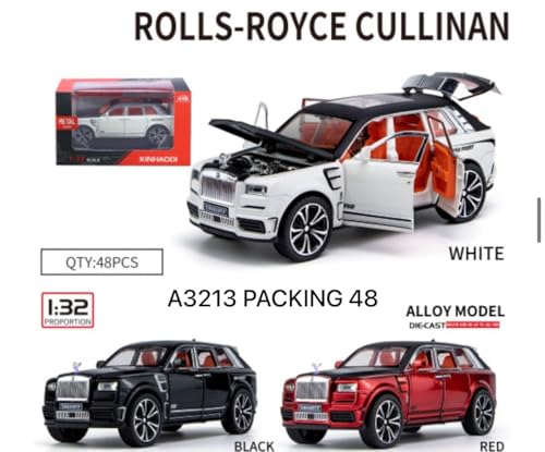 Image of Scale 1:32 Rolls Royce Masory - White Alloy Diecast Pullback Metal Car Toy with Sound Light & Opening Doors - Best Gift Toy for Kids