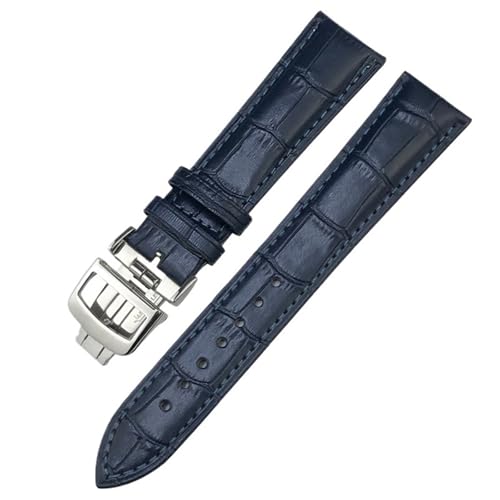 ZEDEVB Correa de reloj de cuero auténtico de 19mm, 20mm, 21mm y 22mm para Jaeger LeCoultre Master Moonphase, correa de reloj de piel de vaca negra, azul, marrón y verde(Blue,20mm)