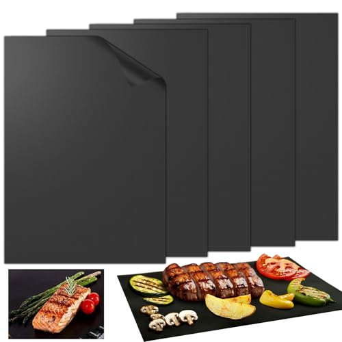 5 BBQ Grillmatte für Gasgrill,Wiederverwendbar Grillmatte 40 x 33cm,Backpapier Wiederverwendbar,Hitzebeständige Grillmatten,Dauerbackfolie BBQ,Grillmatte für Gasgrill und...