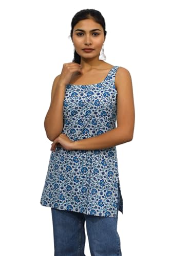 Image of JAIPUR HAND BLOCK Sleeveless Broad Neck Kurti Top S22SF