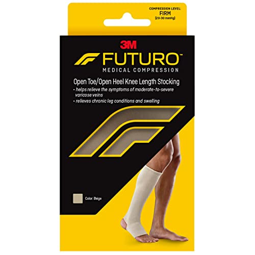 Image of FUTURO Open Toe /Open Heel Knee Length Stocking, Firm Compression (20-30 mm /Hg), For Standing or Sitting All Day, Beige, Medium, Unisex, 1 Stocking