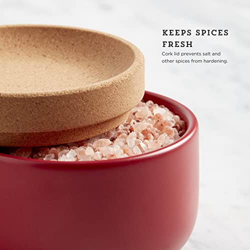 Image of Kamenstein Ceramic and Cork Salt Pig with Easy Lift Lid for Easy Access, Red
