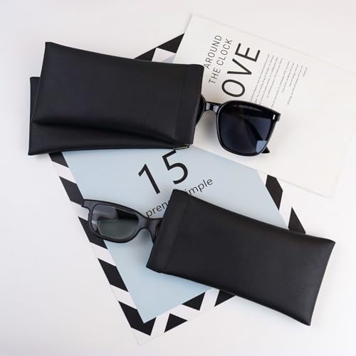 Image of 3 Pack Soft Glasses Case Leather Squeeze Top Sunglasses Pouch Portable Squeeze Eyeglass Cases for Women Men Travel Sunglass Storage Bag Anti-Scratch Eyeglasses Cases (Black)