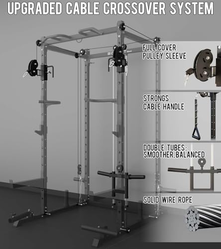 Image of Eonfit E2 Power Rack Power Cage with Cable Machine for Home Gym Equipment | Strength Training Squat Rack With Pivot Arms Functional Trainer Pulley System Cable Crossover Lat Pull Down For Garage Gym