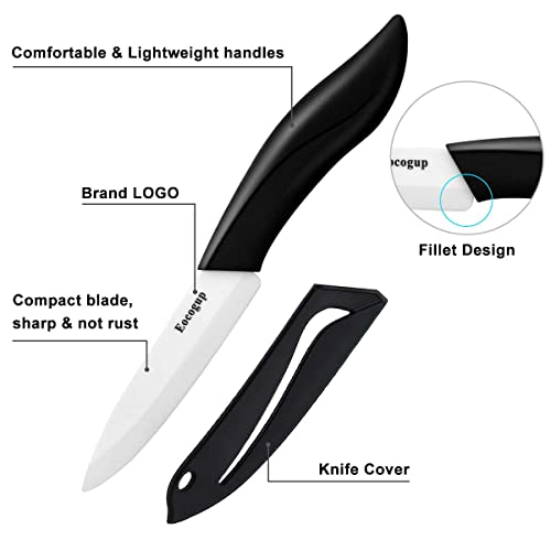 Eocogup Paring Knife, Large Handle And Super Sharp Ceramic Knife Blade Of 4 Inch,Rust Proof Stain Resistant,Abs Handle(Black). #TOP1